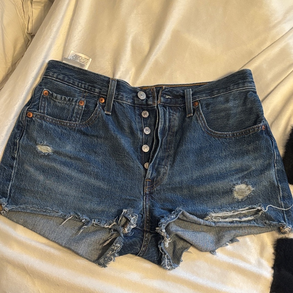 Levi's Dark Blue Distressed Jean Shorts